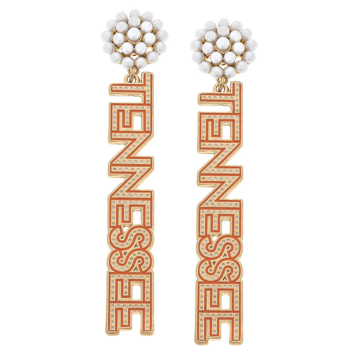 Tennessee Pearl Cluster Drop Earrings in Orange & White