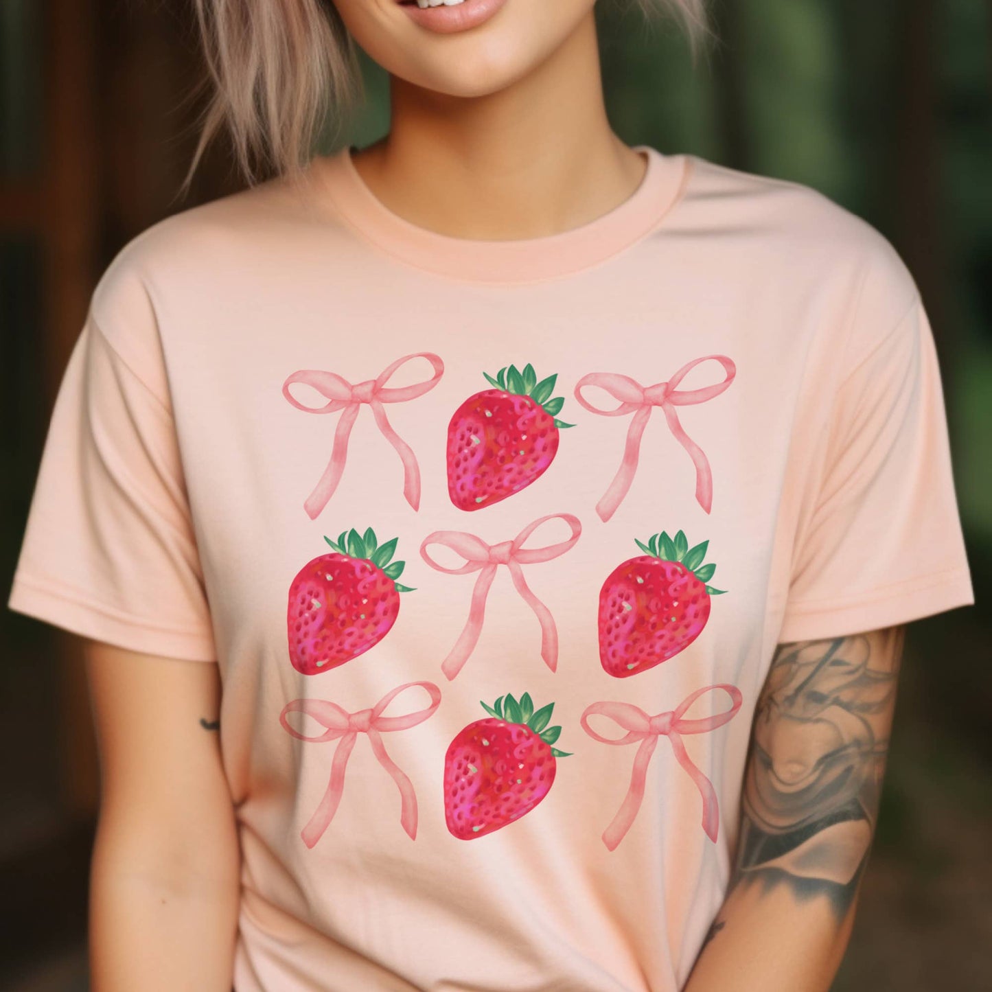 Coquette Tee Strawberry and Bows Summer Graphic Tshirt