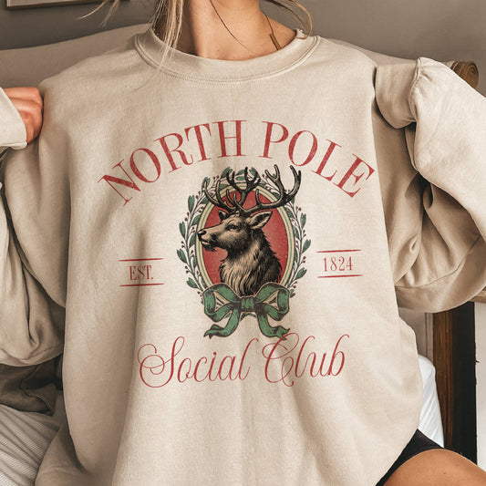 Christmas North Pole Social Club Reindeer Graphic Sweatshirt