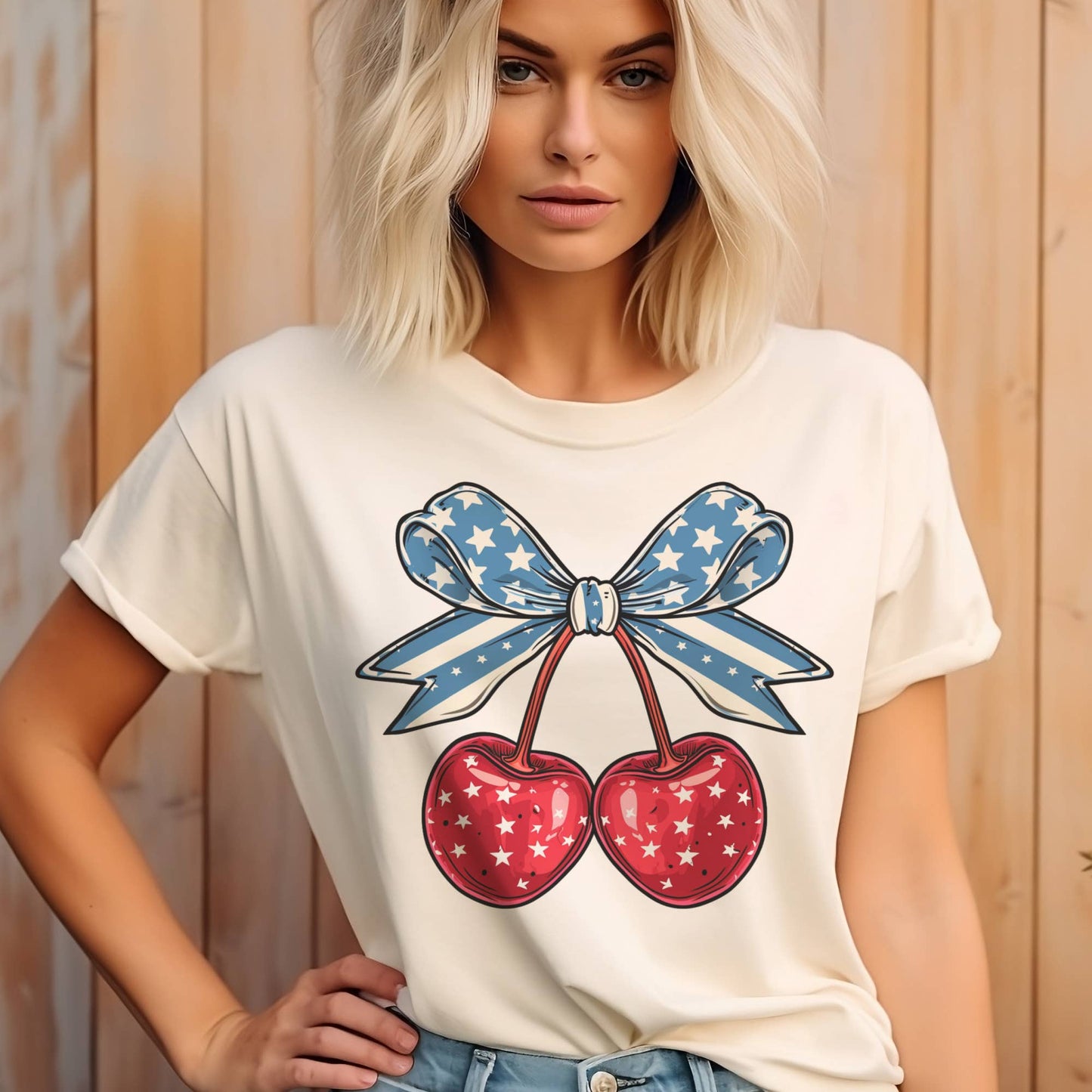 Coquette Tee USA Cherry Bow Graphic Tshirt Flag Bow T-Shirt