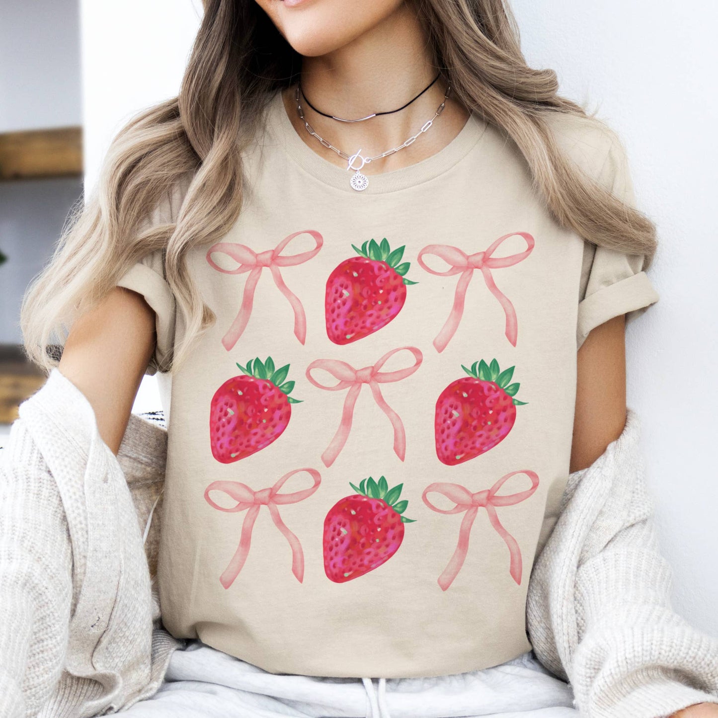 Coquette Tee Strawberry and Bows Summer Graphic Tshirt