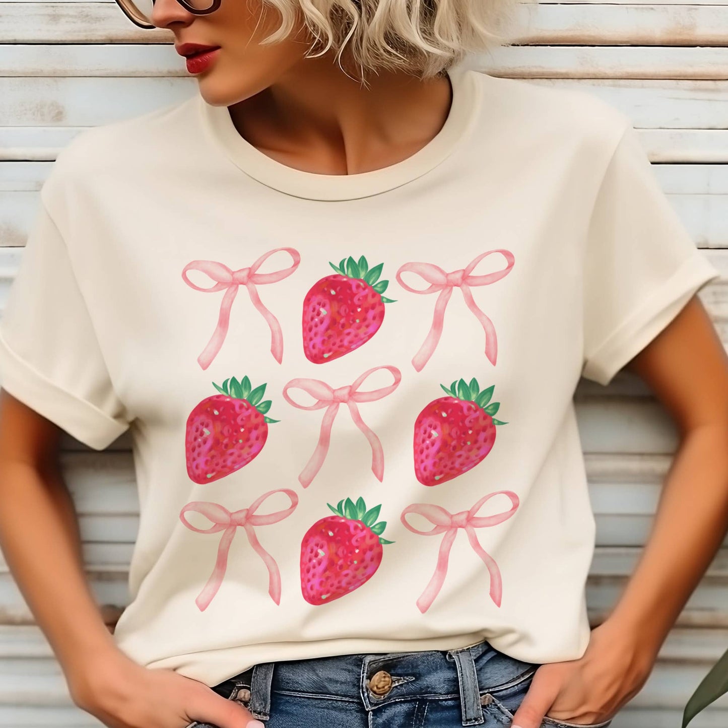 Coquette Tee Strawberry and Bows Summer Graphic Tshirt