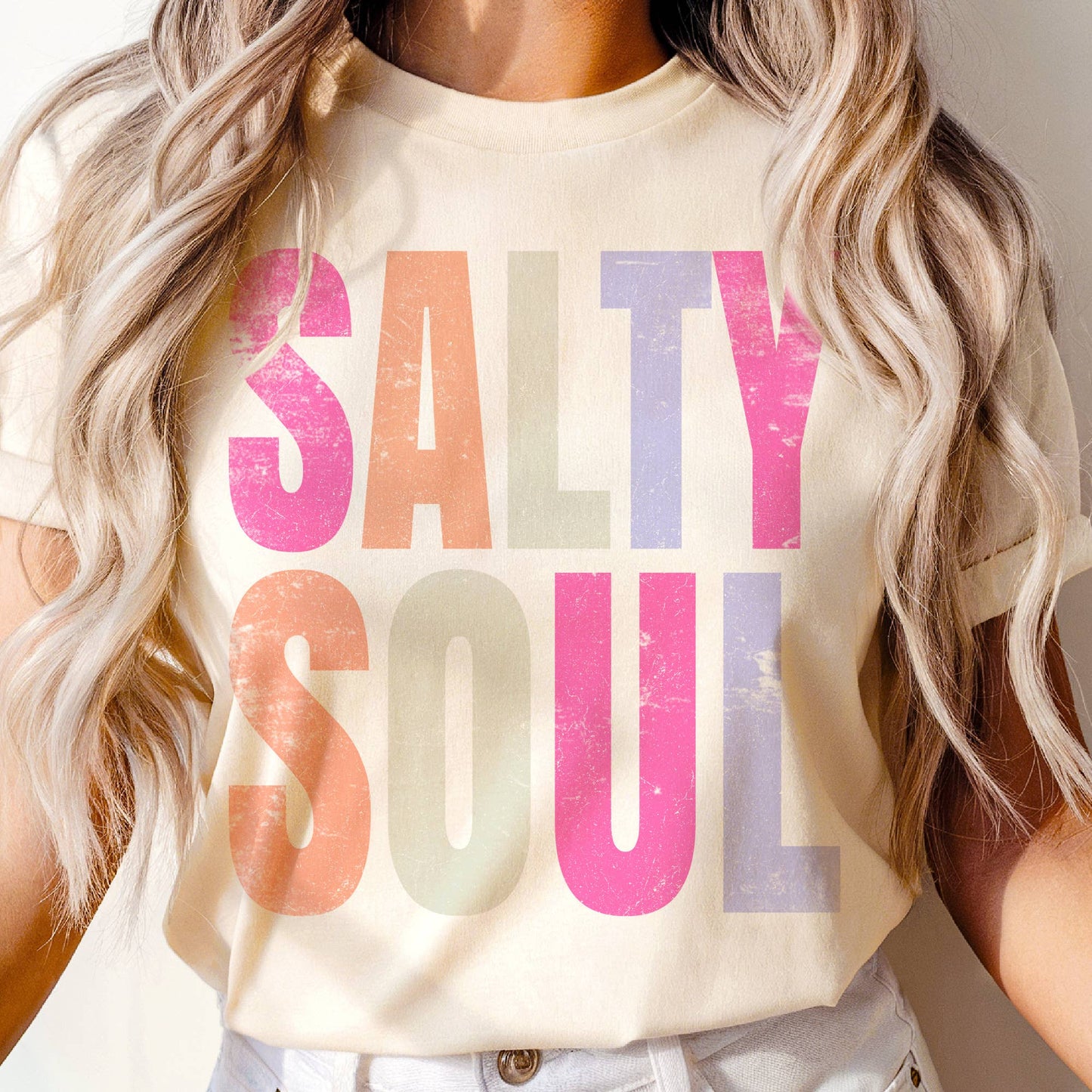 Summer Salty Soul Pastel Print Ocean Resort Shop Graphic Tee