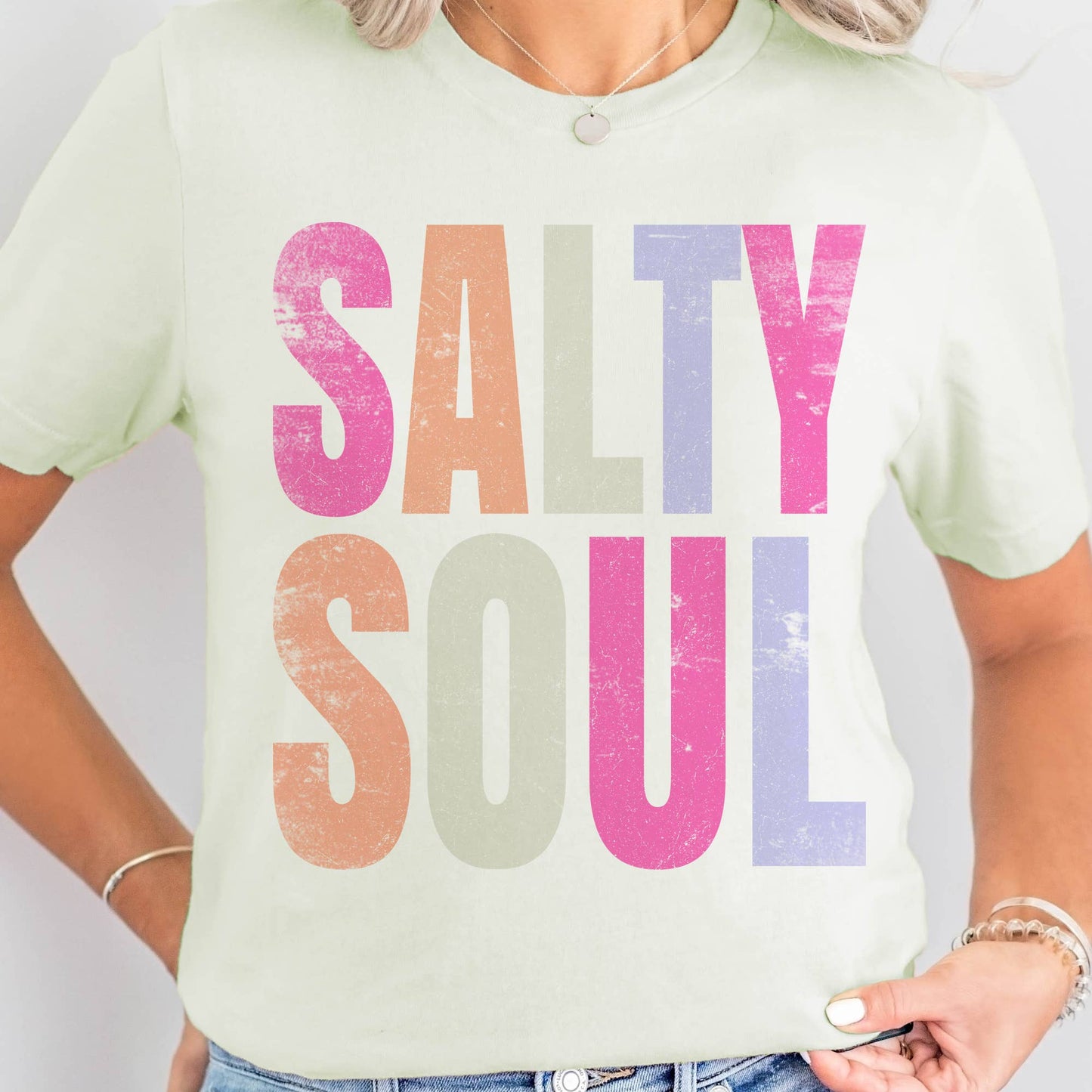 Summer Salty Soul Pastel Print Ocean Resort Shop Graphic Tee