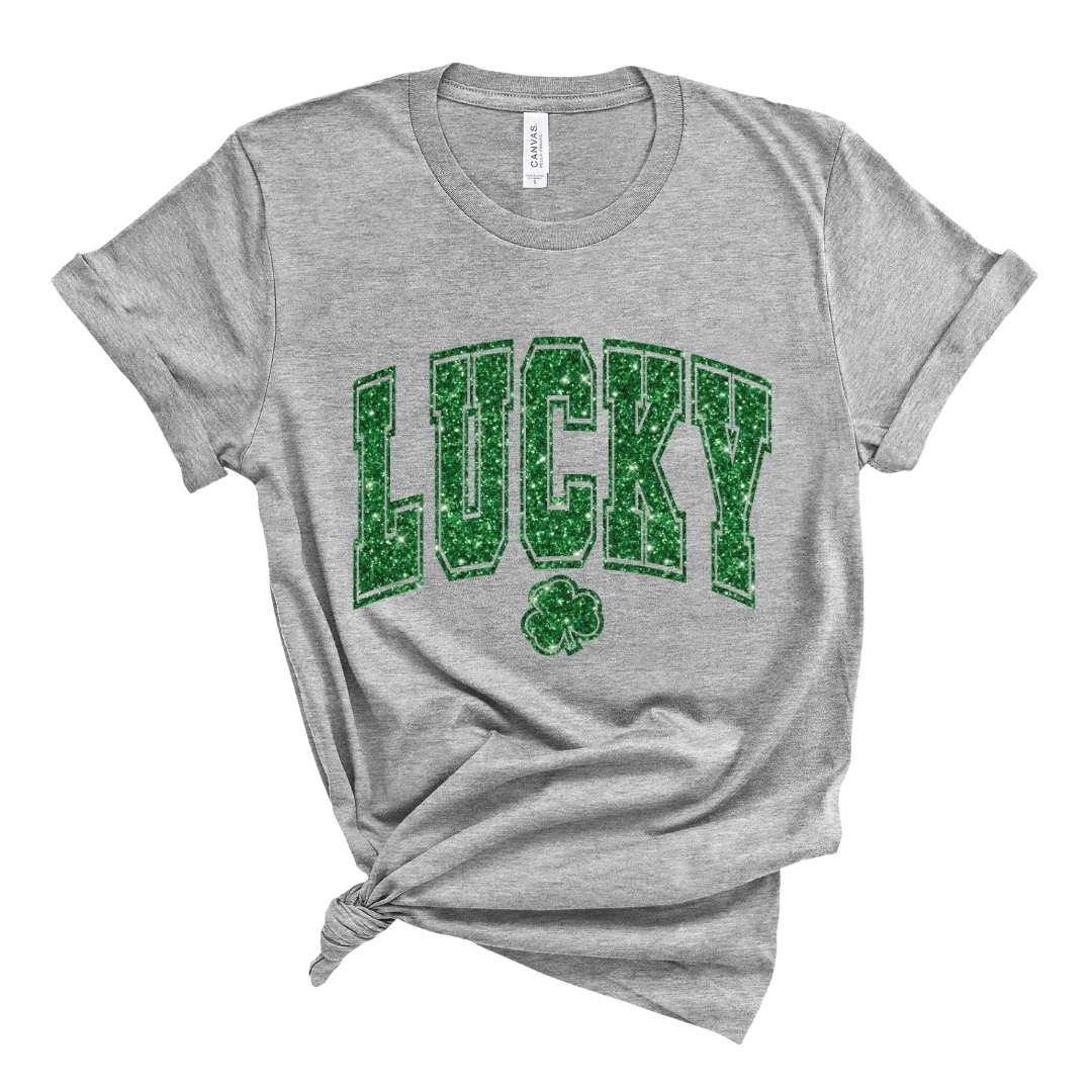Faux Glitter Lucky Shamrock Graphic Tshirt 9069
