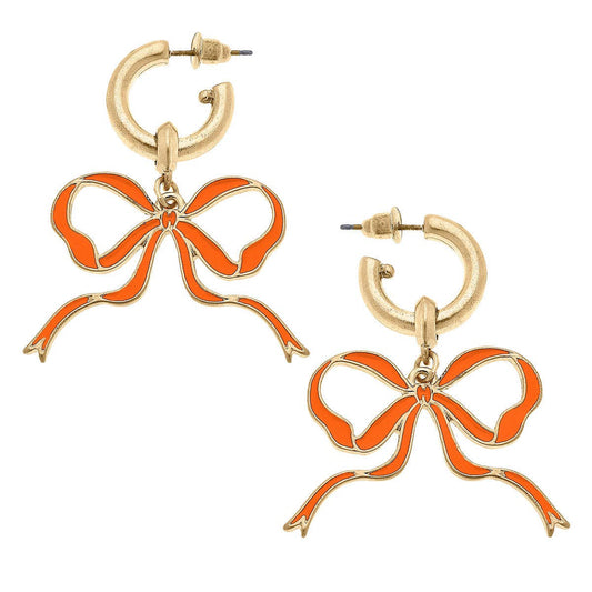 Veronica Game Day Bow Enamel Earrings in Orange