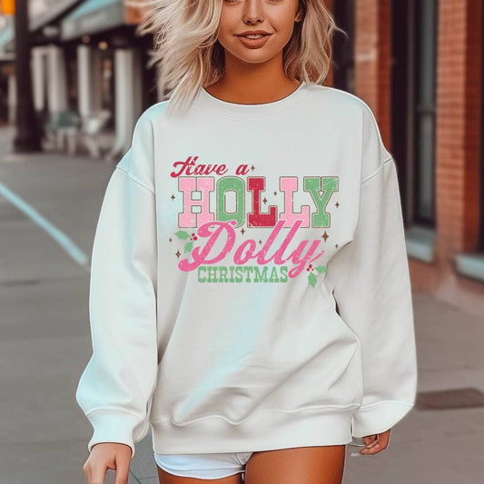Have A Holly Dolly Christmas Distressed Graphic Tshirt 8139