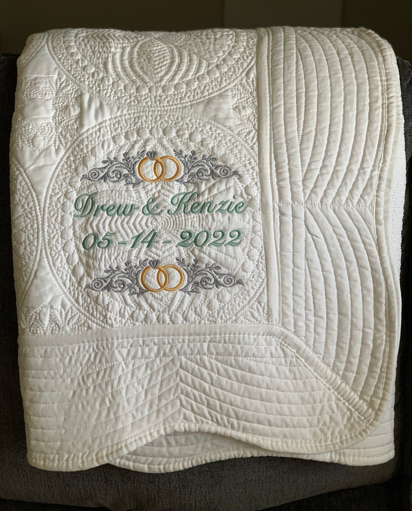 Wedding Anniversary White Lap Quilt - Custom embroidery